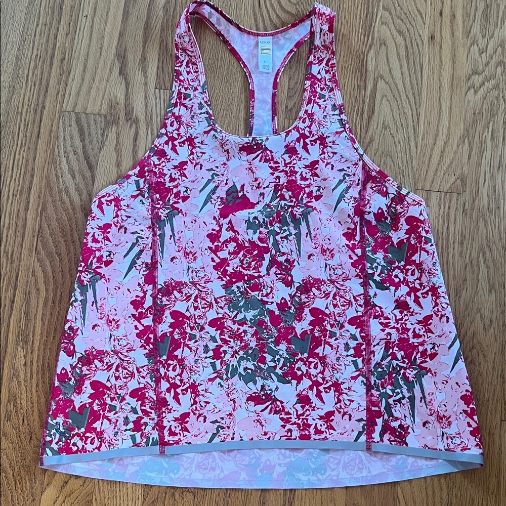 Lole Pink Floral Reflective Athletic Tank Top Workout Exercise Graphic